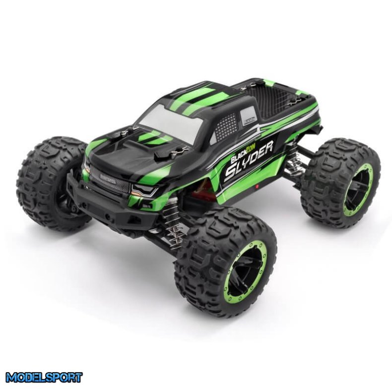Blackzon Slyder MT - Gr�n er en fjernstyret bil med 4WD i skala 1/16
