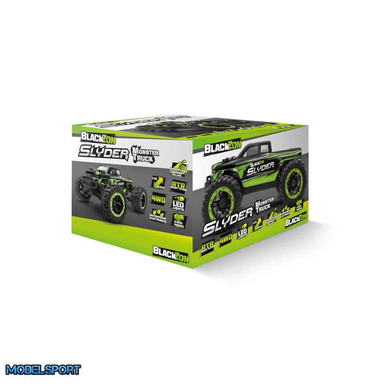 Blackzon Slyder MT - Gr�n er en fjernstyret bil med 4WD i skala 1/16