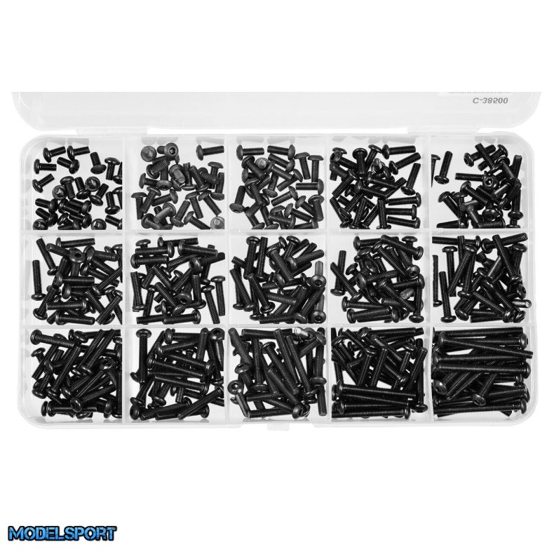 Team Corally M3 Skrues�t med Knaphoved i Sort St�l (15 st�rrelser, 375 dele) � C-38500
