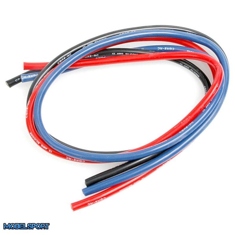 Core RC Silikone Ledning 12G - R�d/Sort/Bl� 3x50CM