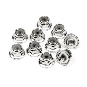 HPI 103729 Serrated Flange Lock Nut M4 (Silver/10Pcs)