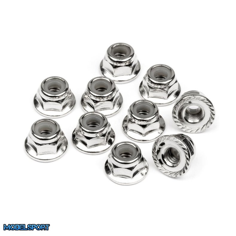 HPI 103729 Serrated Flange Lock Nut M4 (Silver/10Pcs)
