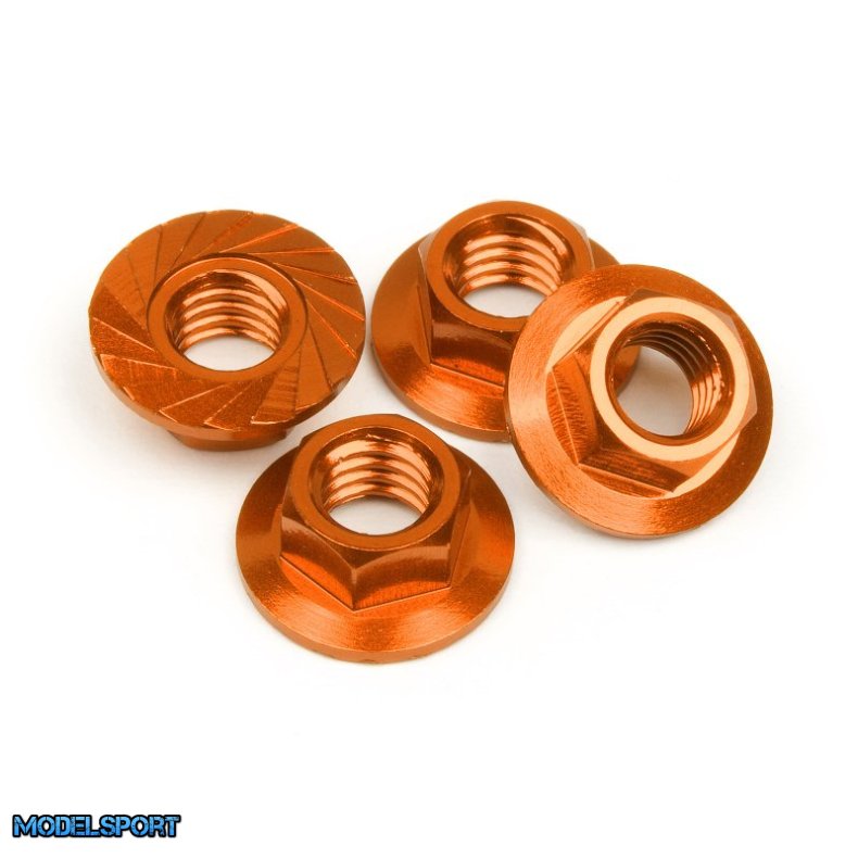 HPI 87267 Serrated Flange Nut M4 (Orange/4Pcs)