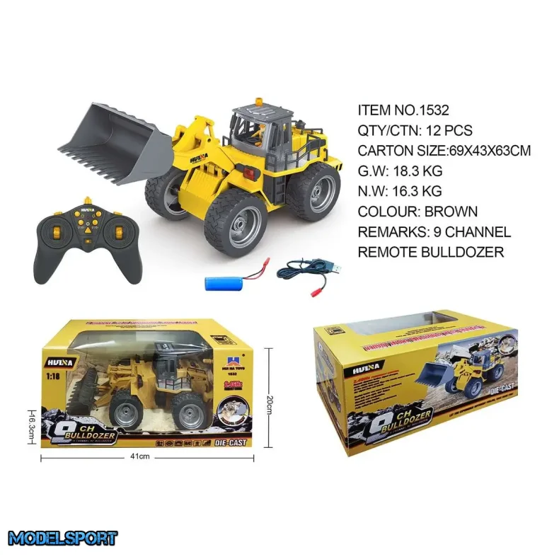 HUINA Bulldozer 1/18, 2,4GHz Lipo, 9 Kanaler
