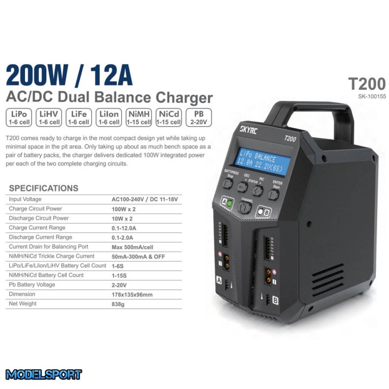 SkyRC T200 AC/DC 12A oplader