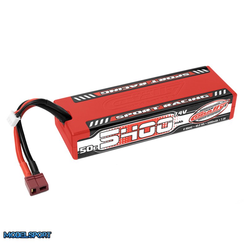 Team Corally Sport Racing 50C LiPo Battery 5400mAh 7.4V Stick 2S Hard Wire T-Plug