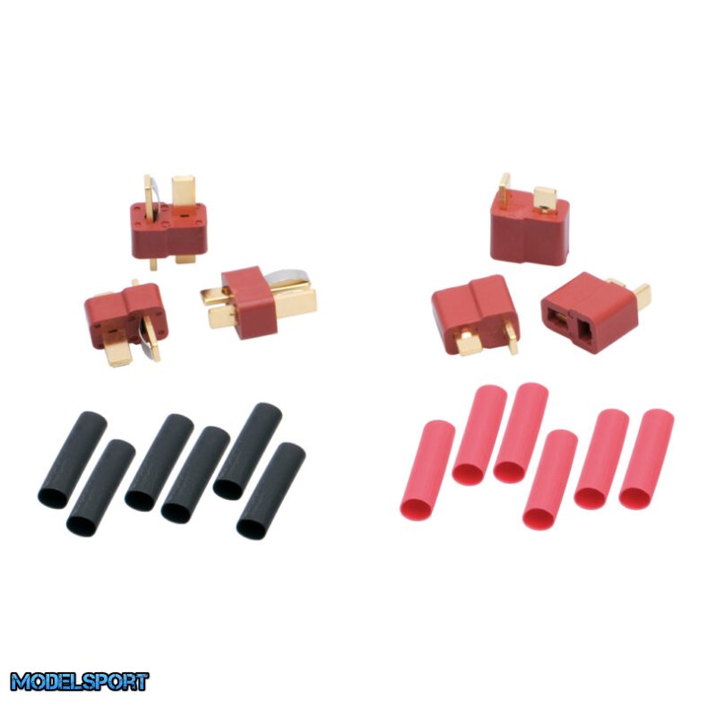 LRP US-style speedo/battery connectors incl. heatshrink (3 x Female, 3 x Male)