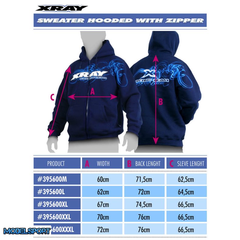 XRAY Sweater Hooded with Zipper - Blue (XXXL)