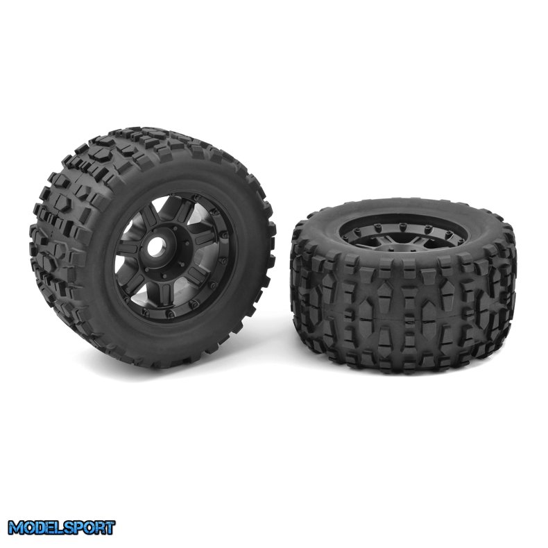 Team Corally - XP4S - MT - Tires - Grabber - Glued on Black Rims - 1 Pair