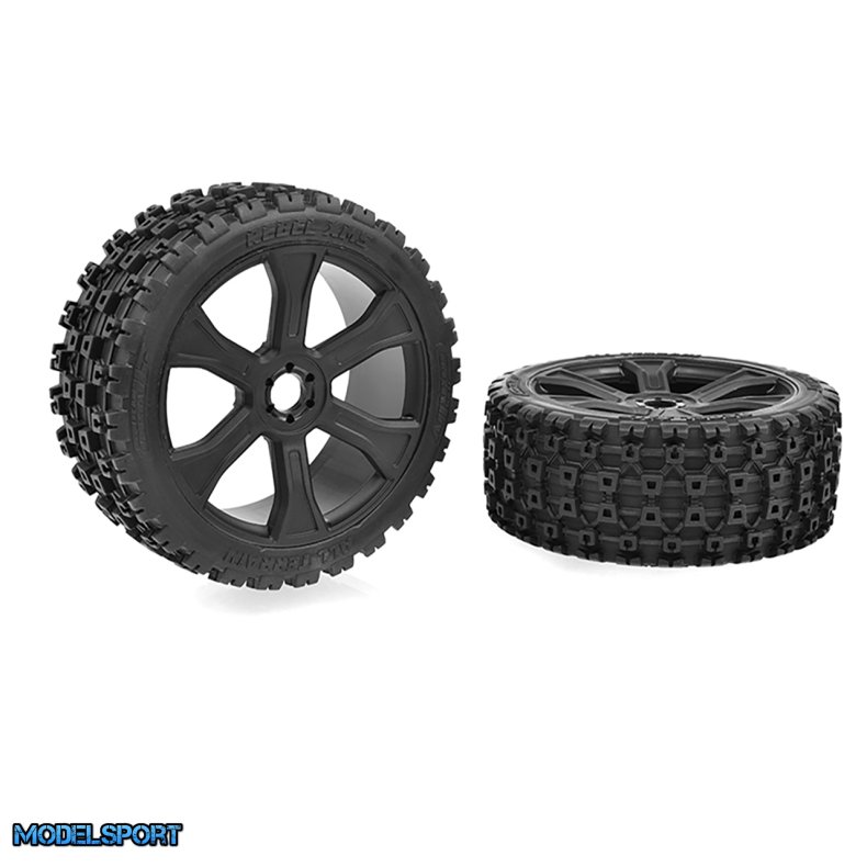 Team Corally - XL6S - Tires - Rebel XMS - Low Profile - Glued on Black Rims - 1 Pair