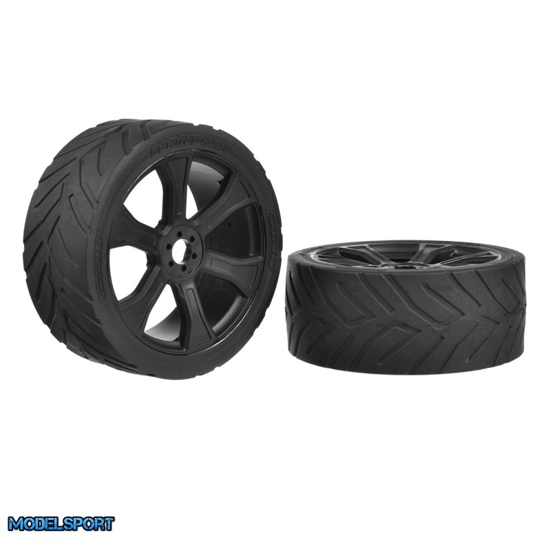Team Corally - XL6S - Tires - Sprint RXA - Street Tires - Low Profile - Glued on Black Rims - 1 Pair