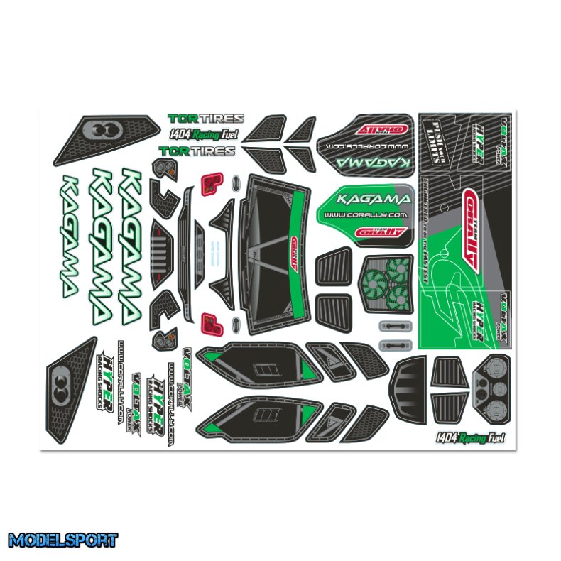 Team Corally - Body Decal Sheet - Kagama XP 6S - Pre-Cut - Green Color - 1 Pc