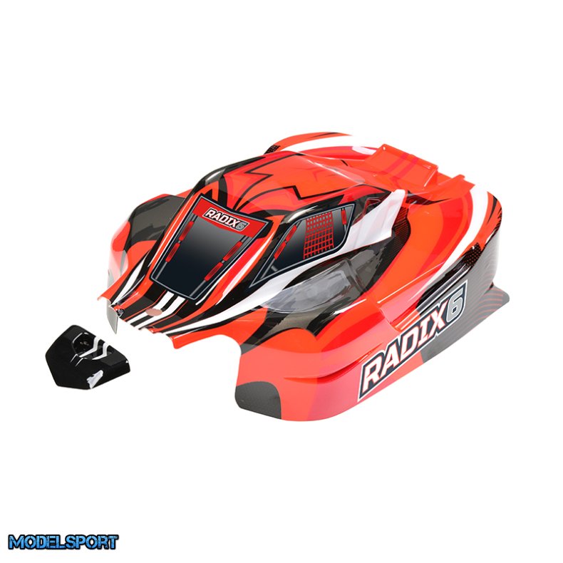 Team Corally - Polycarbonate Body - Radix 6 XP - Painted - Cut - Decals - Color Red - 1 Pc