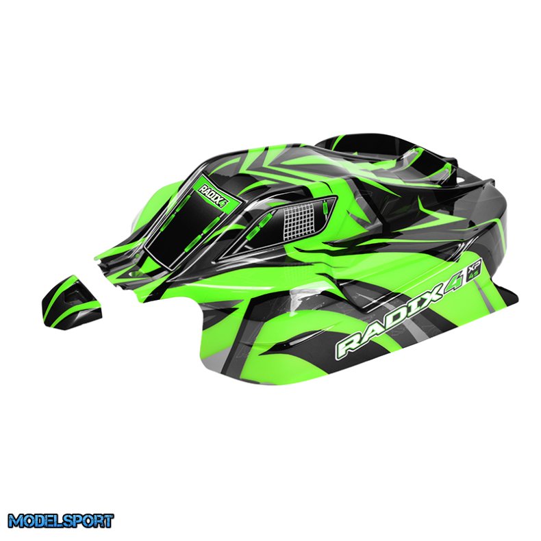 Team Corally - Polycarbonate Body - Radix 4 XP - Painted - Cut - Decals - Color Green - 1 Pc