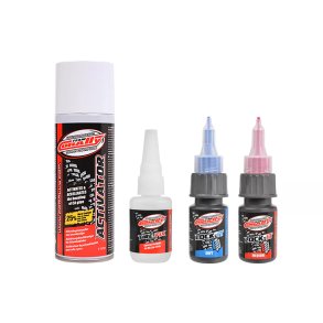 Team Corally - Glue Set - Tire Glue 20g - Activator 200ml - Lock-it Soft - Lock-it Medium