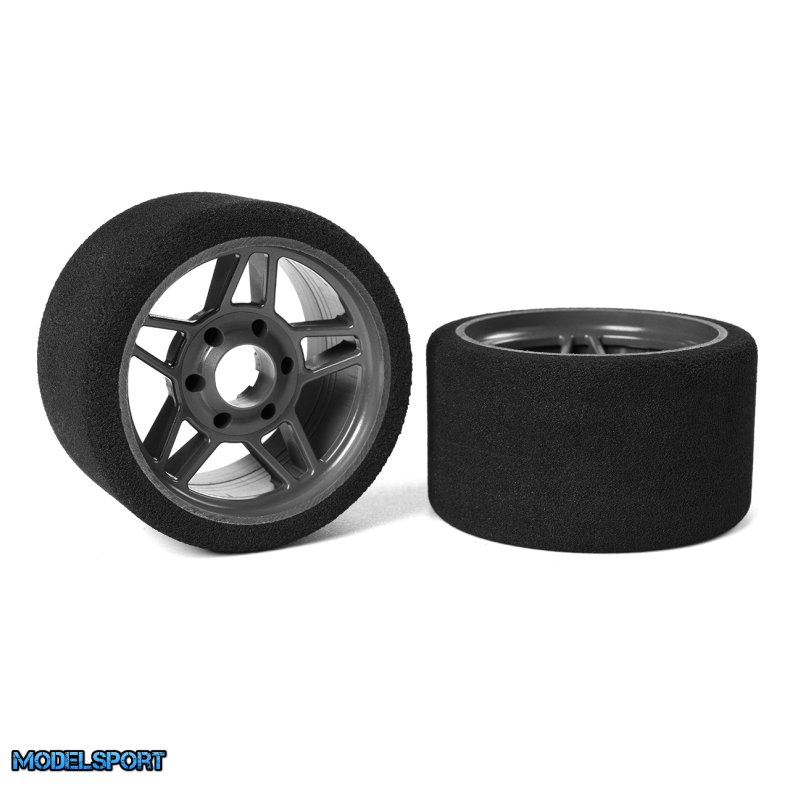 Team Corally - Attack foam tires - 1/8 SSX-8 - 35 shore - Front - 65mm - Carbon Flex Rims - 2 pcs