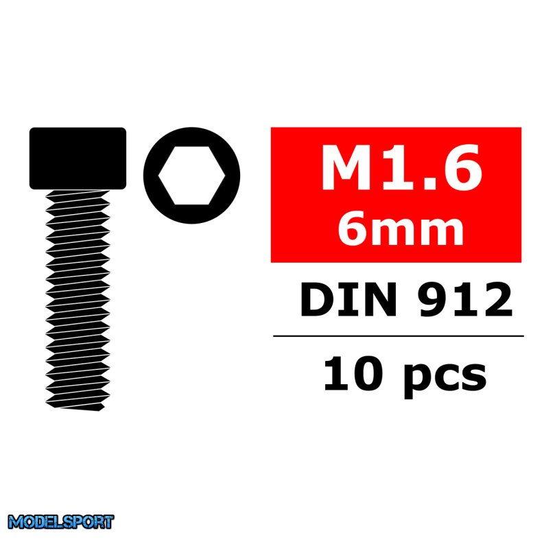 Team Corally - Steel Screws M1,6 x 6mm - Hex Socket Head - 10 pcs