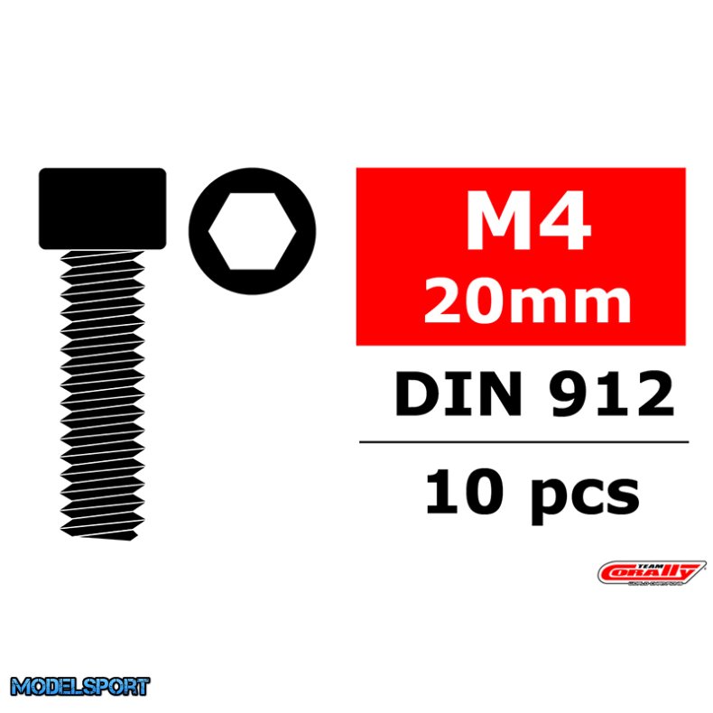 Team Corally - Steel Screws M4 x 20mm - Hex Socket Head - 10 pcs