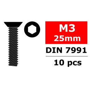 Team Corally - Steel Screws M3 x 25mm - Hex Flat Head - 10 pcs