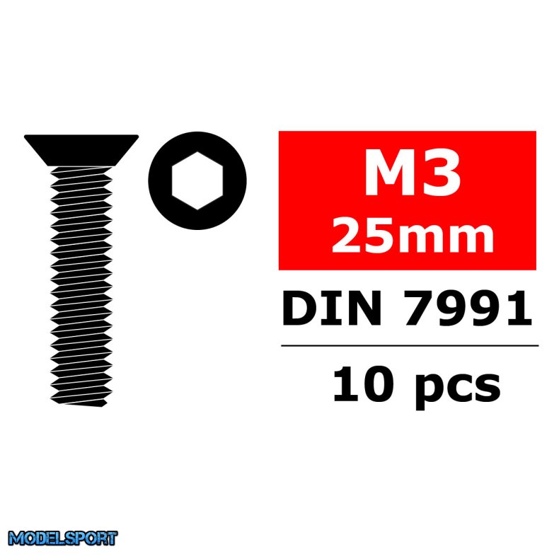 Team Corally - Steel Screws M3 x 25mm - Hex Flat Head - 10 pcs
