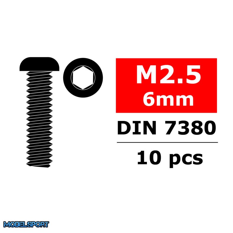 Team Corally - Steel Screws M2.5 x 6mm - Hex Button Head - 10 pcs