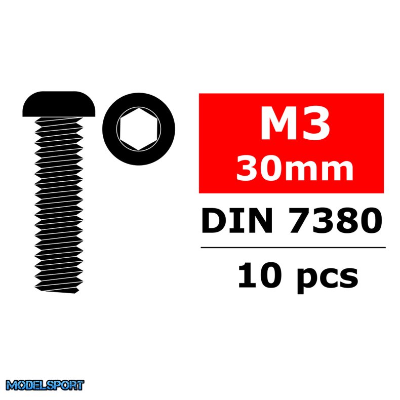 Team Corally - Hex Button Head Screw - M3x30 - Steel - 10 pcs