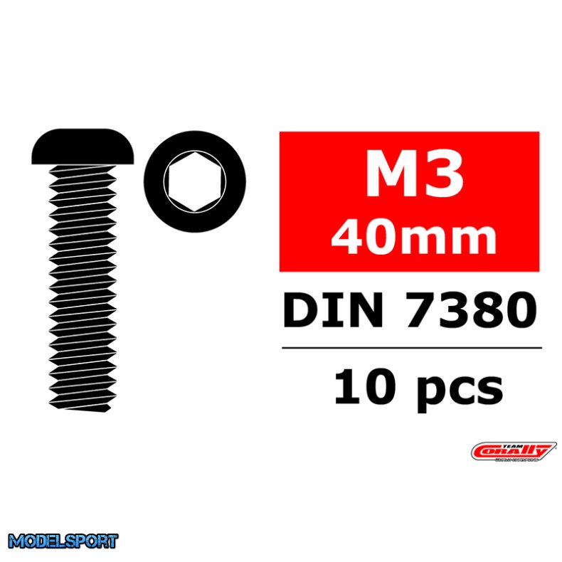 Team Corally - Hex Button Head Screw - M3x40 - Steel - 10 pcs