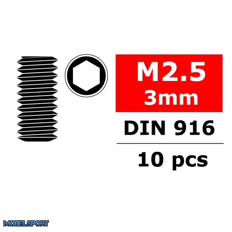 Team Corally - Steel Set Screws M2.5 x 3mm - Hex - 10 pcs