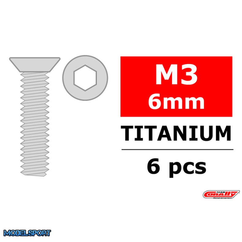 Team Corally - Titanium Screws M3 x 6mm - Hex Flat Head - 6 pcs