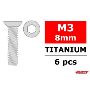 Team Corally - Titanium Screws M3 x 8mm - Hex Flat Head - 6 pcs