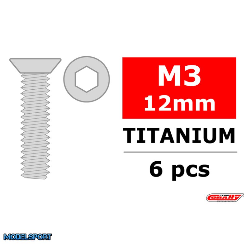 Team Corally - Titanium Screws M3 x 12 mm Hex Flat Head - 6 pcs