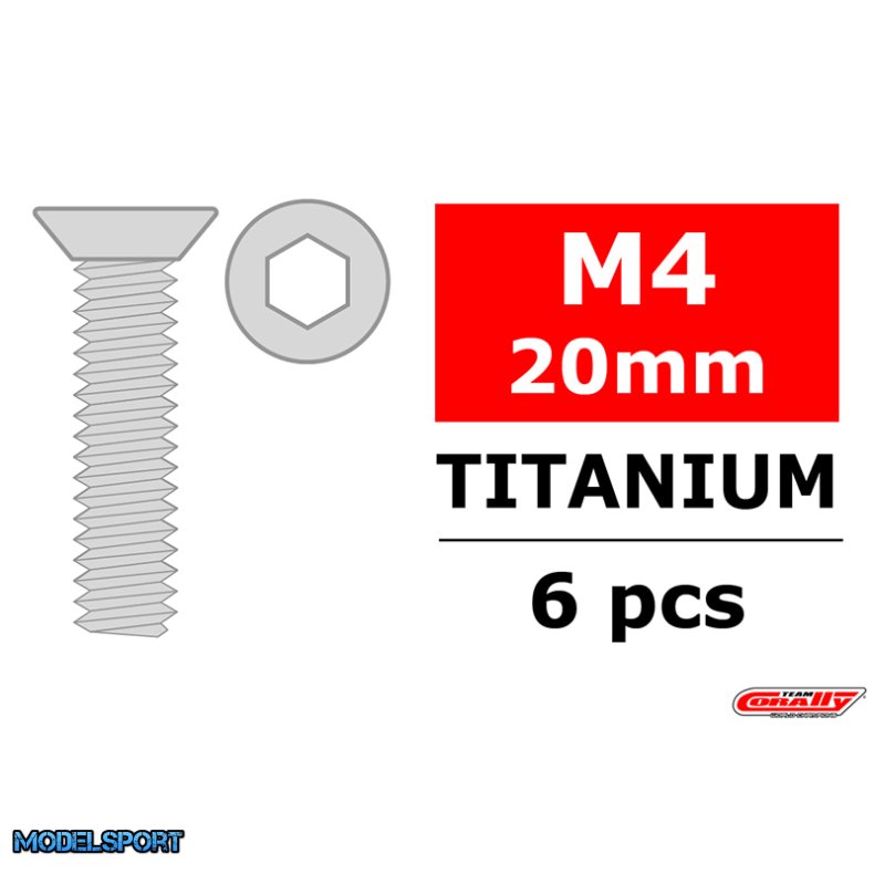 Team Corally - Titanium Screws M4 x 20mm - Hex Flat Head - 6 pcs