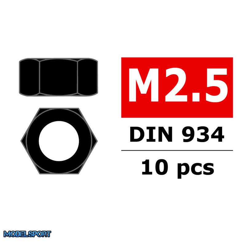 Team Corally - Steel nut M2,5 - Black coated - 10 pcs