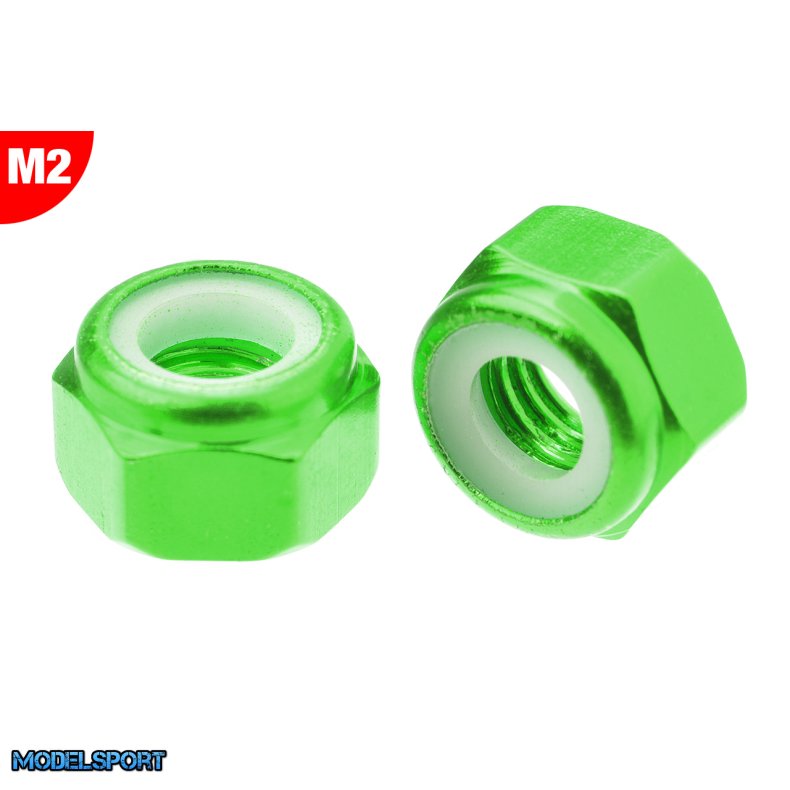 Team Corally - Aluminium Nylstop Nut - M2 - Green - 10 pcs