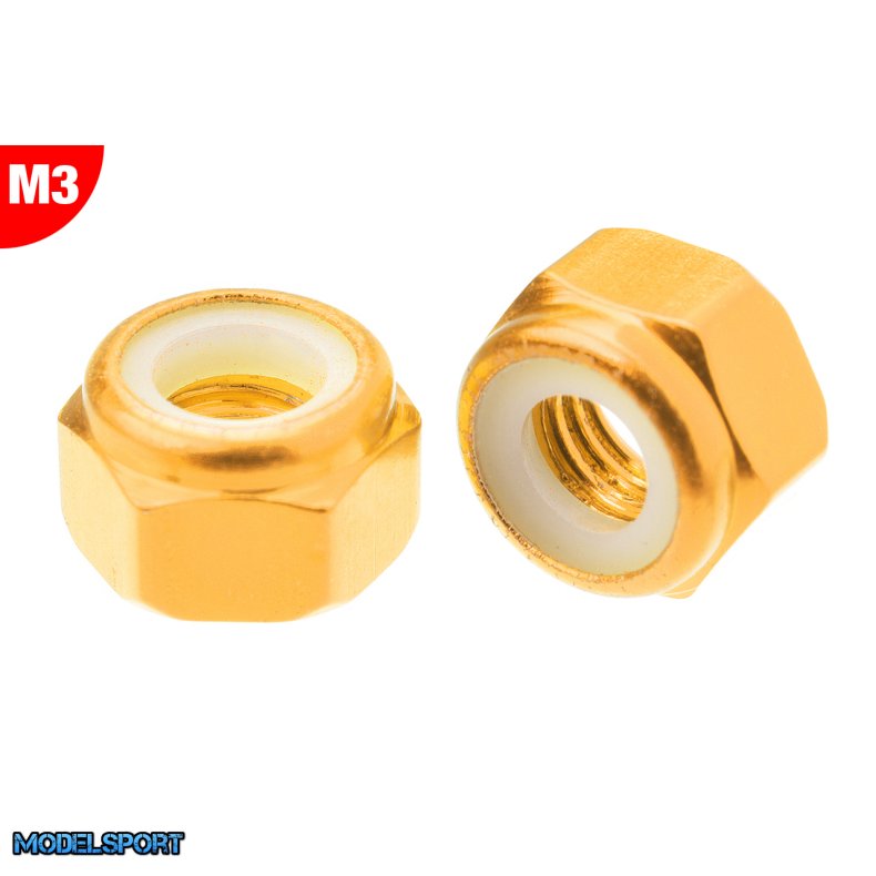 Team Corally - Aluminium Nylstop Nut - M3 - Gold - 10 pcs