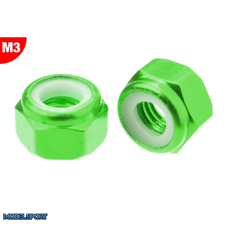 Team Corally - Aluminium Nylstop Nut - M3 - Green - 10 pcs