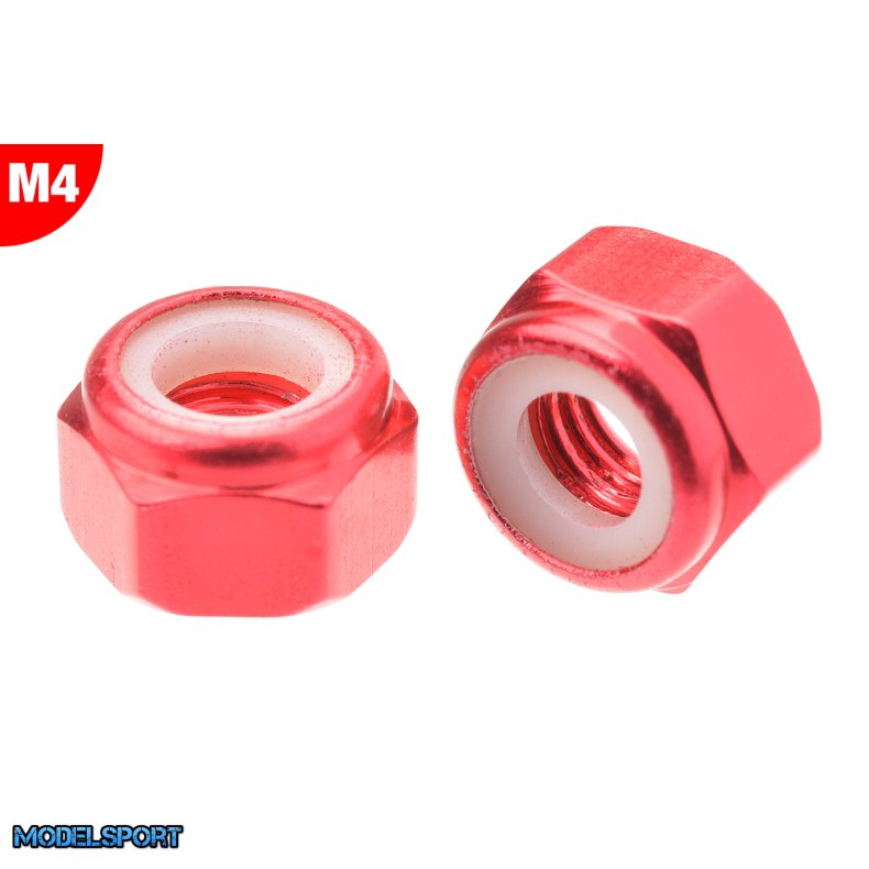 Team Corally - Aluminium Nylstop Nut - M4 - Red - 10 pcs