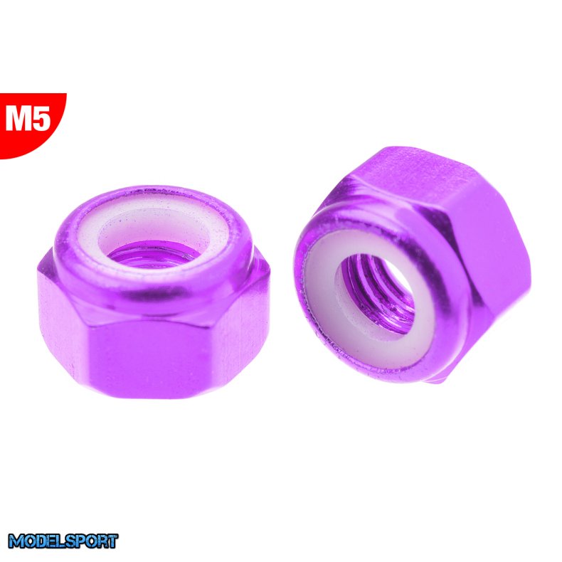 Team Corally - Aluminium Nylstop Nut - M5 - Purple - 10 pcs