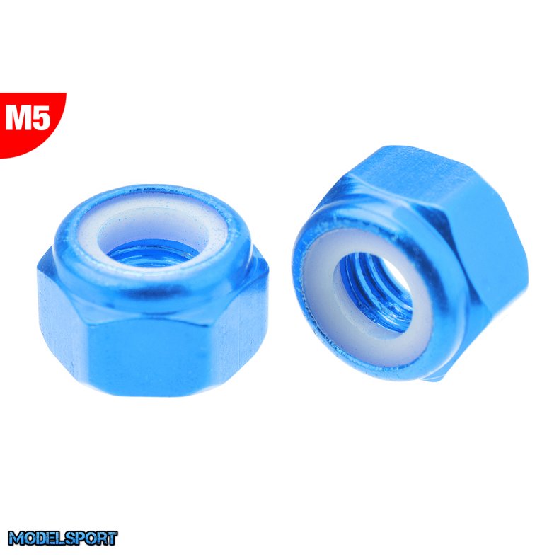 Team Corally - Aluminium Nylstop Nut - M5 - Blue - 10 pcs