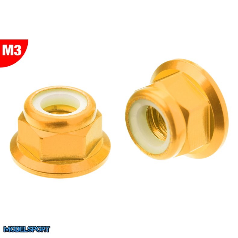 Team Corally - Aluminium Nylstop Nut - M3 - Flanged - Gold - 10 pcs