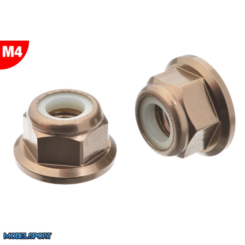 Team Corally - Aluminium Nylstop Nut - M4 - Flanged - Gun Metal - 10 pcs