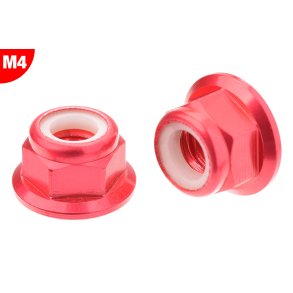 Team Corally - Aluminium Nylstop Nut - M4 - Flanged - Red - 10 pcs