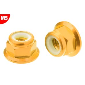 Team Corally - Aluminium Nylstop Nut - M5 - Flanged - Gold - 10 pcs