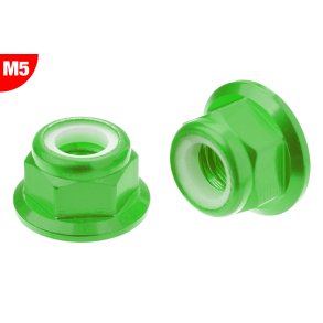 Team Corally - Aluminium Nylstop Nut - M5 - Flanged - Green - 10 pcs