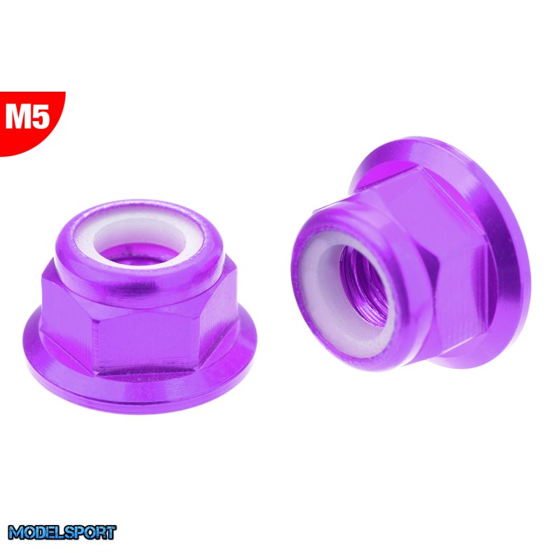 Team Corally - Aluminium Nylstop Nut - M5 - Flanged - Purple - 10 pcs