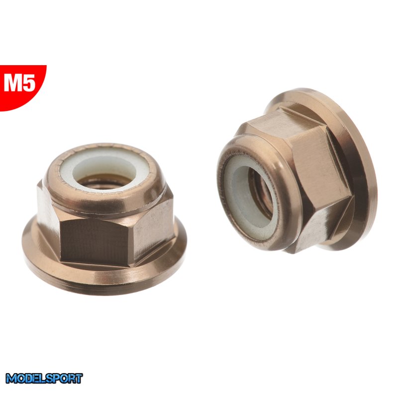 Team Corally - Aluminium Nylstop Nut - M5 - Flanged - Gun Metal - 10 pcs
