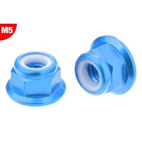 Team Corally - Aluminium Nylstop Nut - M5 - Flanged - Blue - 10 pcs