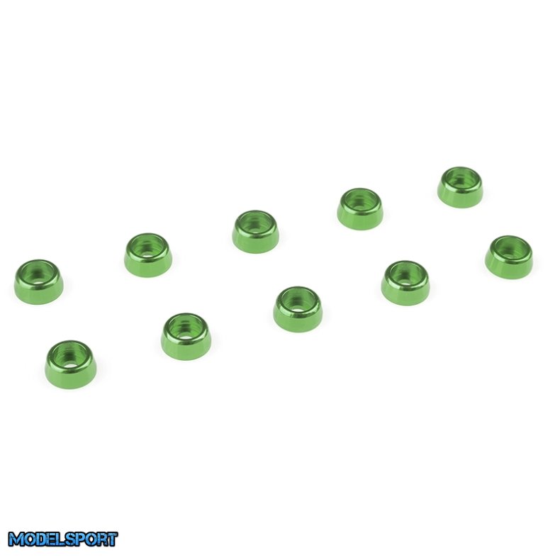 Team Corally - Aluminium Washer - for M2 Socket Head Screws - OD=6mm - Green - 10 pcs