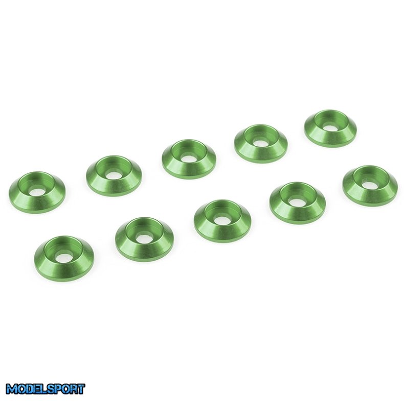 Team Corally - Aluminium Washer - for M3 Button Head Screws - OD=10mm - Green - 10 pcs