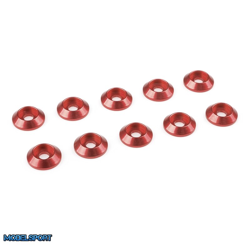 Team Corally - Aluminium Washer - for M3 Button Head Screws - OD=10mm - Red - 10 pcs